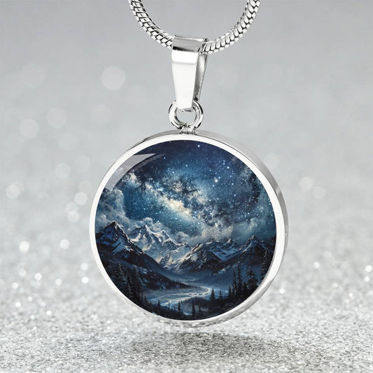 Celestial Mountain Night Circle Pendant Necklace