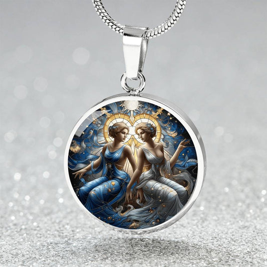 Celestial Gemini Twins Circle Pendant Necklace