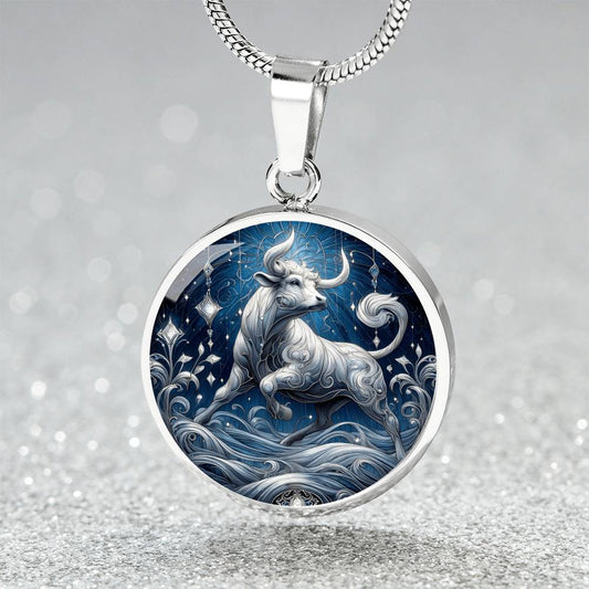 Celestial Taurus Bull Circle Pendant Necklace