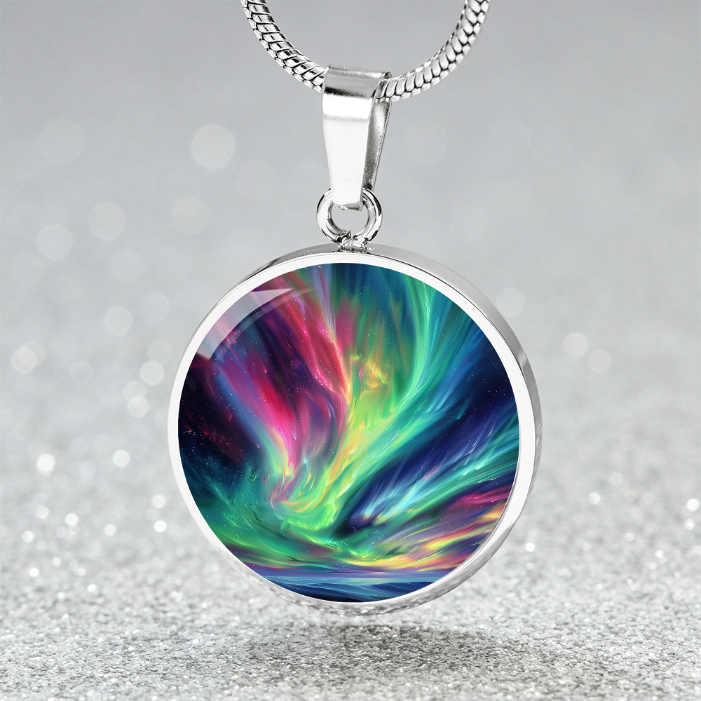 Bright Northern Lights Circle Pendant Necklace