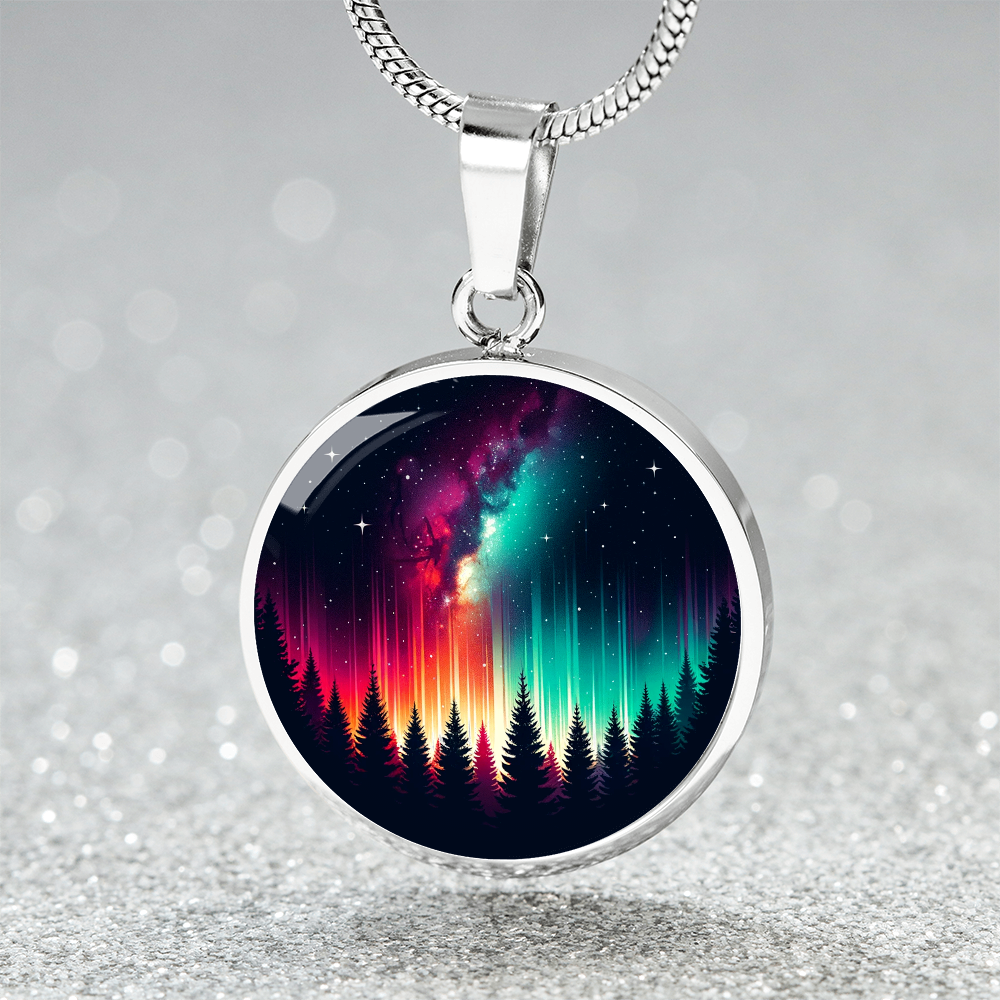 Starry Forest Night Circle Pendant Necklace
