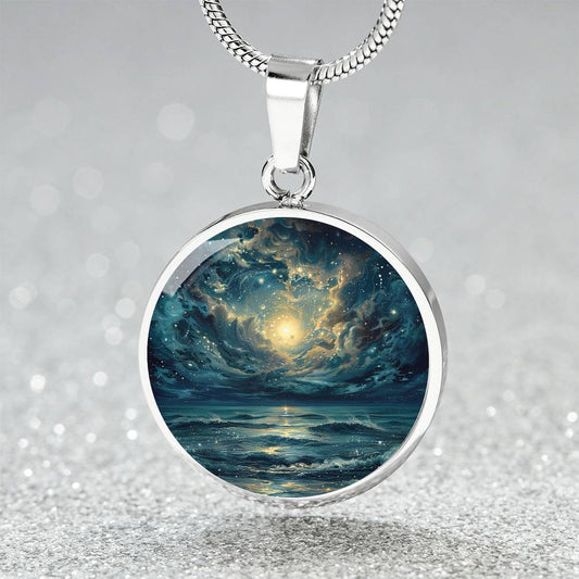 Celestial Ocean Dream Circle Pendant Necklace