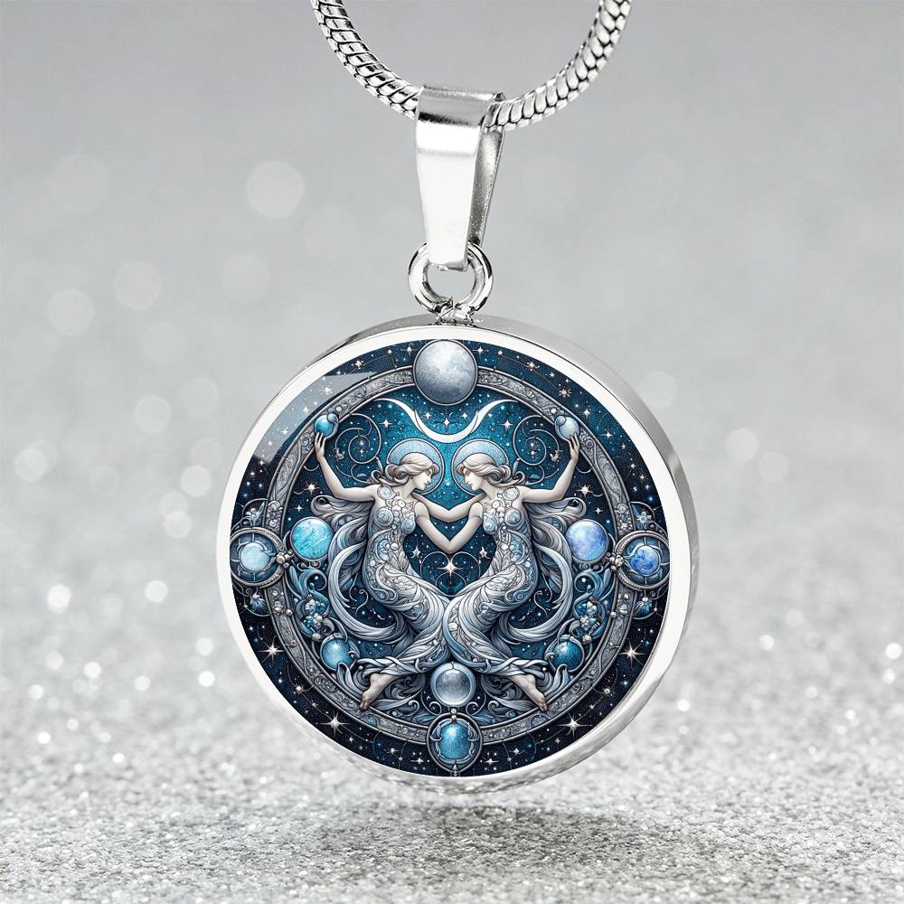 Lunar Gemini Twins Circle Pendant Necklace