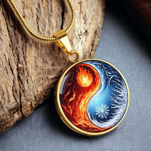 Ice And Fire Yin Yang Circle Pendant Necklace