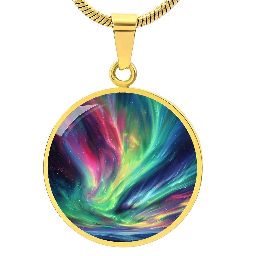 Bright Northern Lights Circle Pendant Necklace