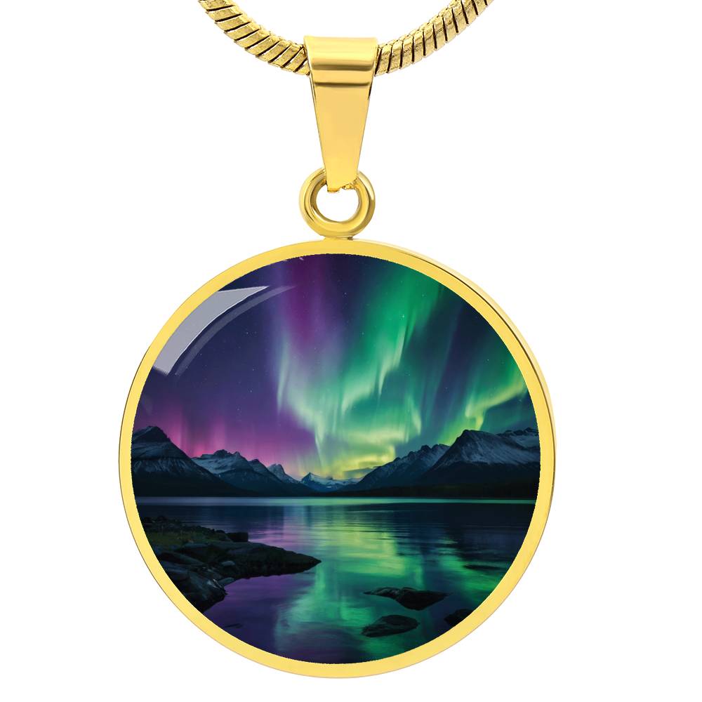 Mountain Lake Aurora Circle Pendant Necklace