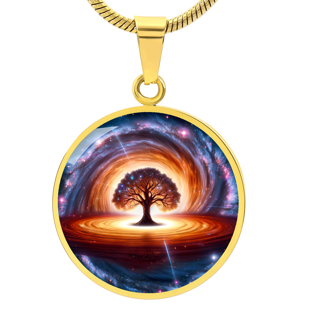 Black Hole Tree of Life Circle Pendant Necklace