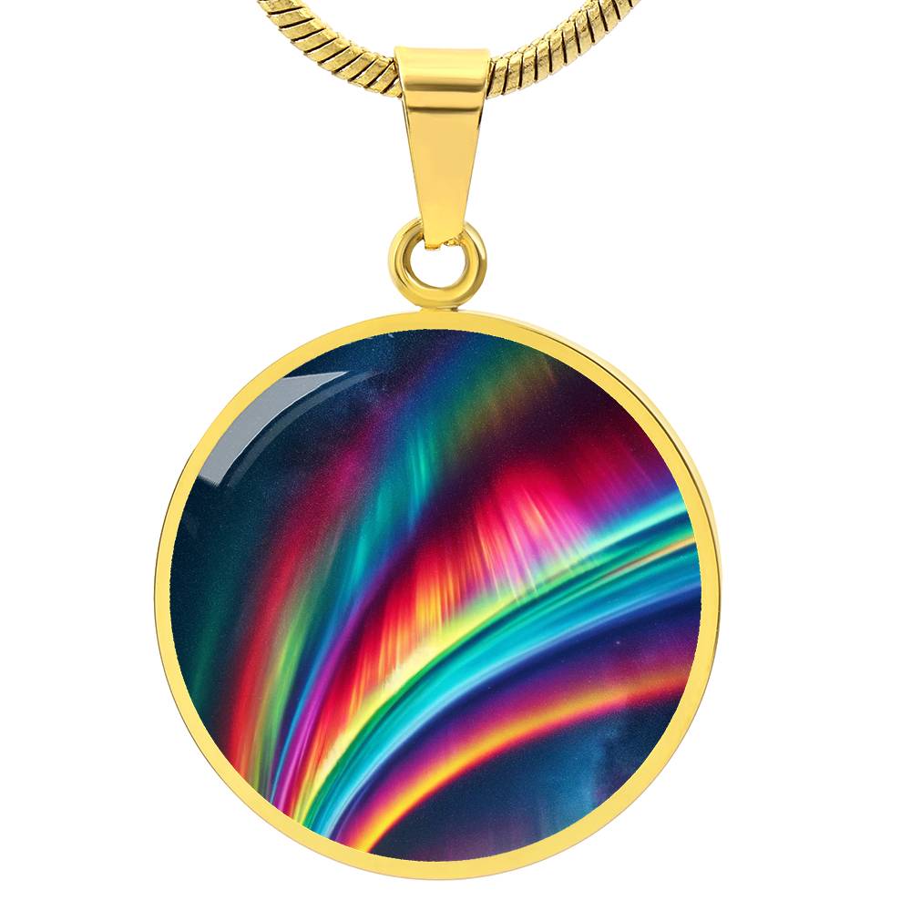 Rainbow Northern Lights Circle Pendant Necklace