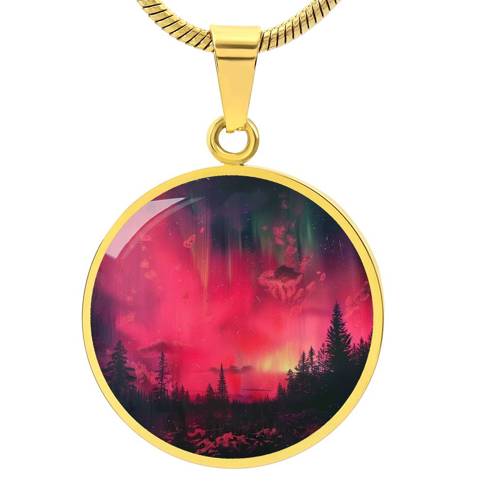 Pink Fire Sky Lights Circle Pendant Necklace