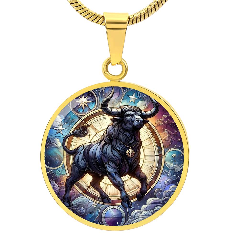 Galactic Taurus Bull Circle Pendant Necklace