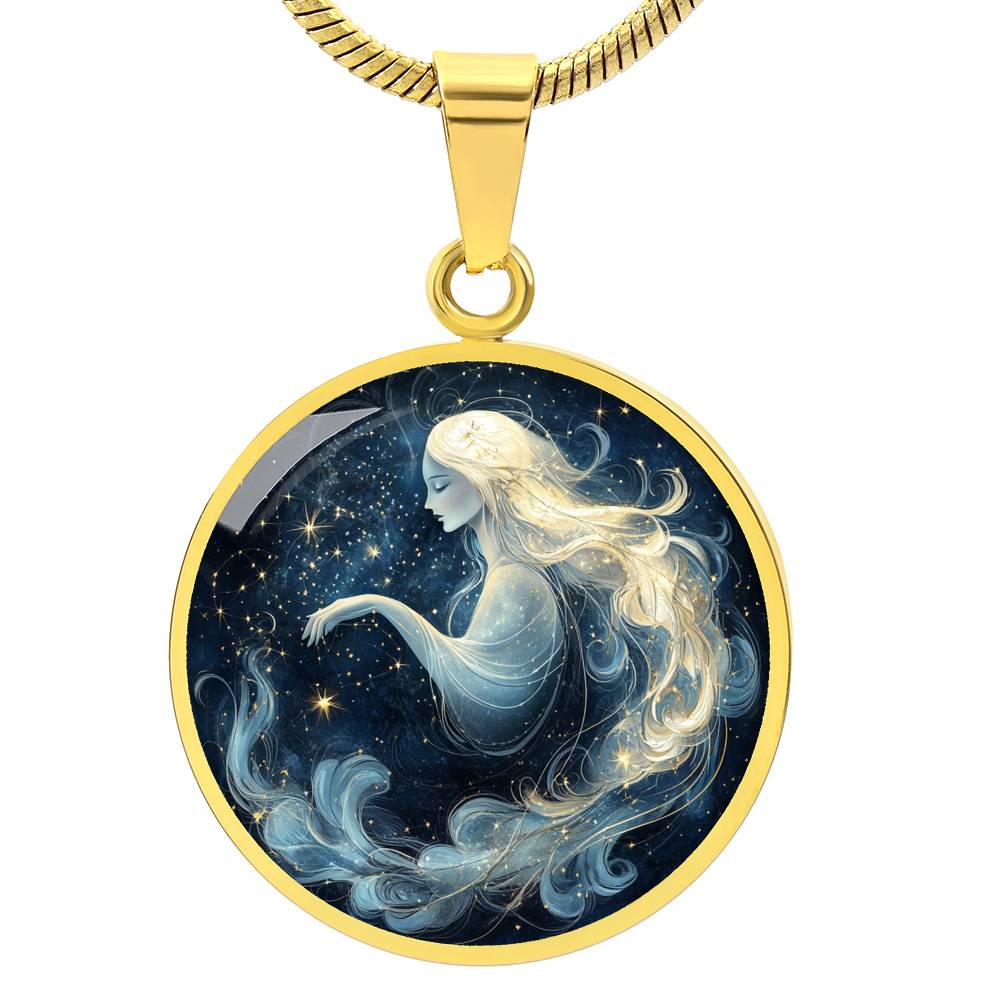 Celestial Virgo Maiden Circle Pendant Necklace