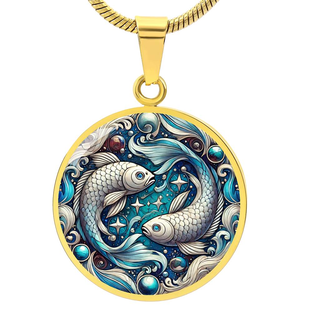 Ethereal Pisces Fish Circle Pendant Necklace