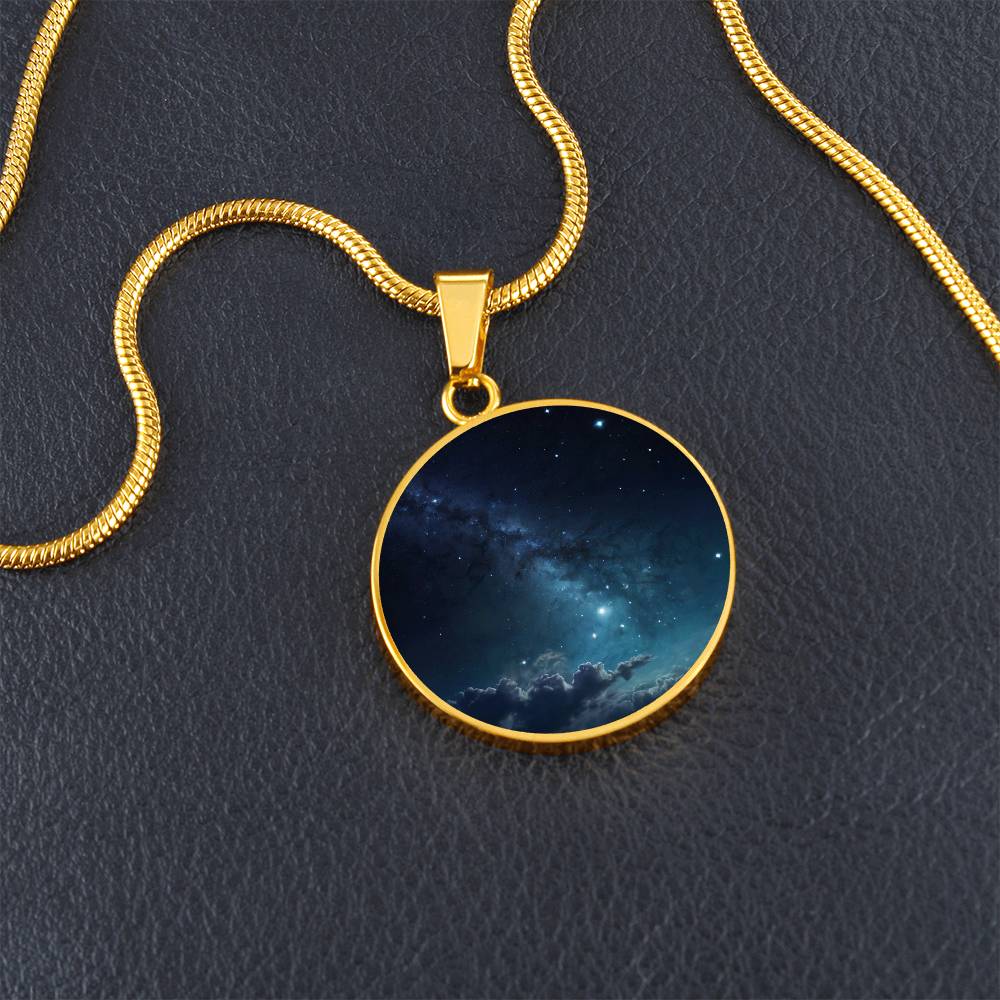 Starry Milky Way Clouds Circle Pendant Necklace