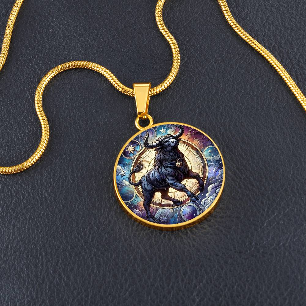 Galactic Taurus Bull Circle Pendant Necklace