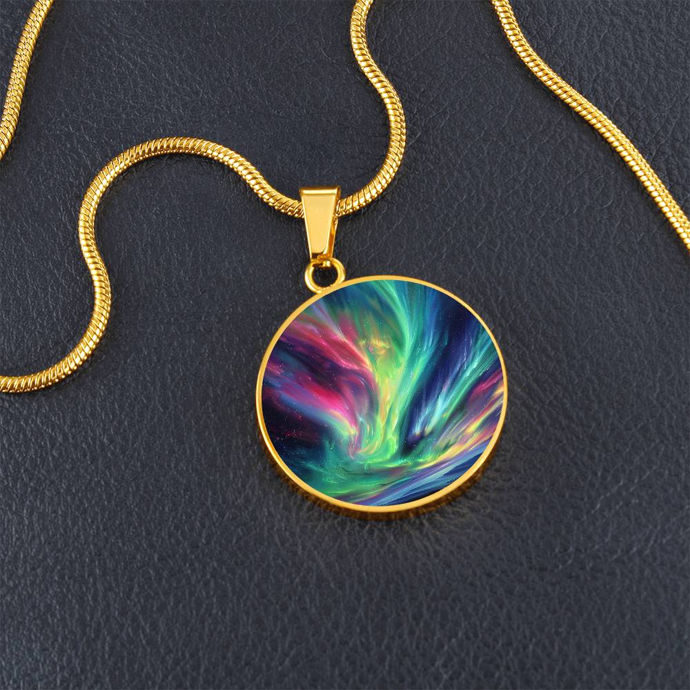 Bright Northern Lights Circle Pendant Necklace