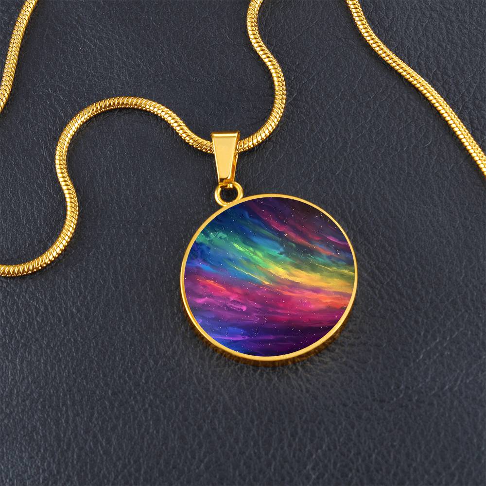 Aurora Water Color Rainbow Circle Pendant Necklace