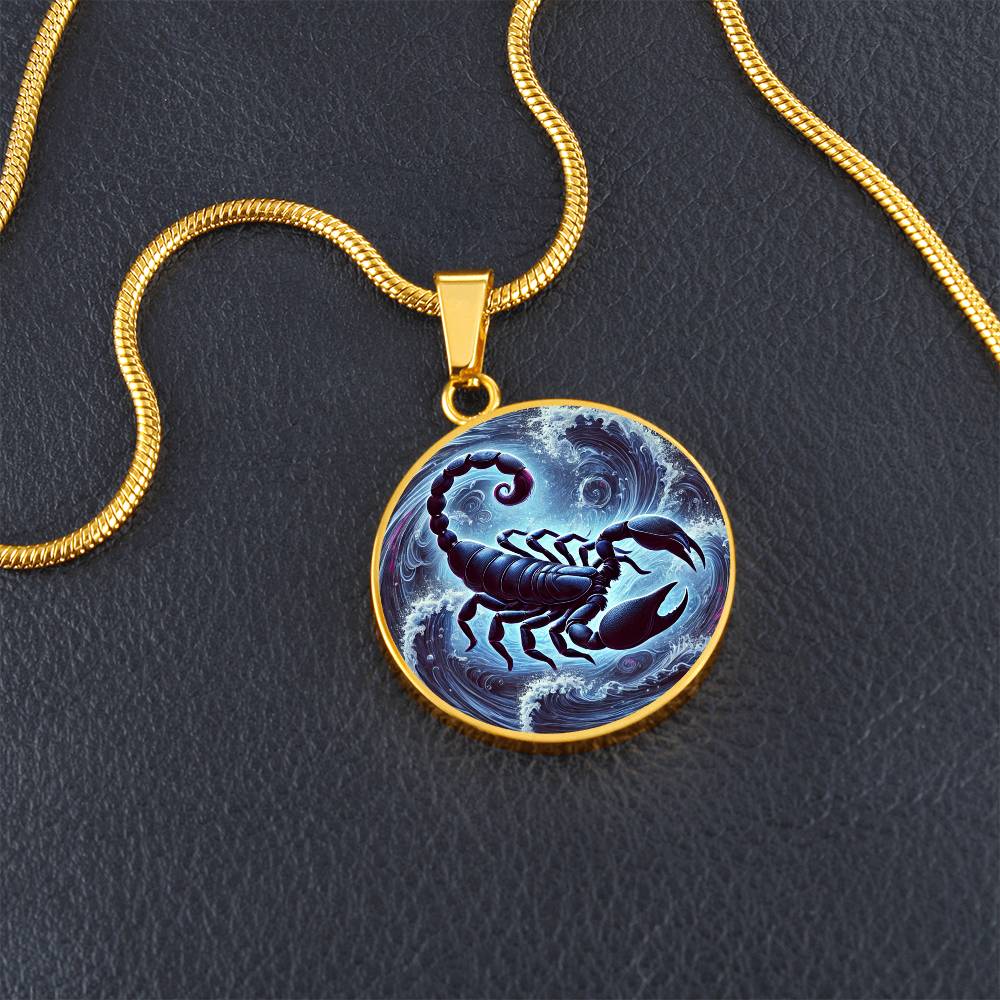 Water Scorpio Scorpion Circle Pendant Necklace