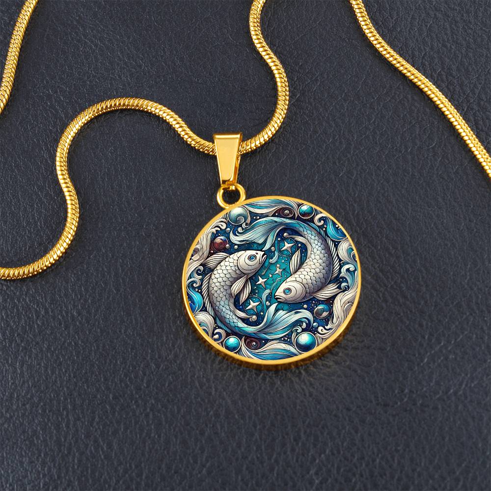 Ethereal Pisces Fish Circle Pendant Necklace