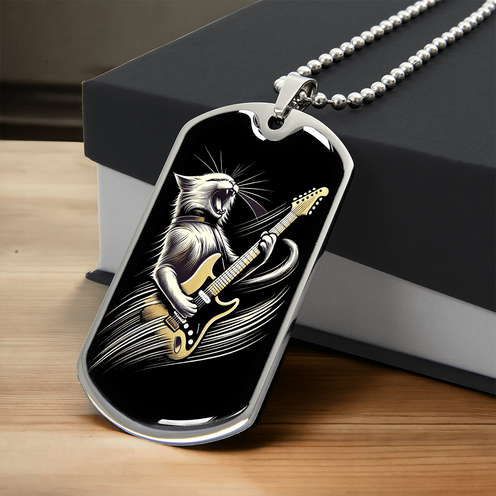 Rockstar Cat Electric Guitar Pendant Necklace