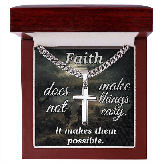 Faith Personalized Steel Cuban Chain Cross Necklace 2