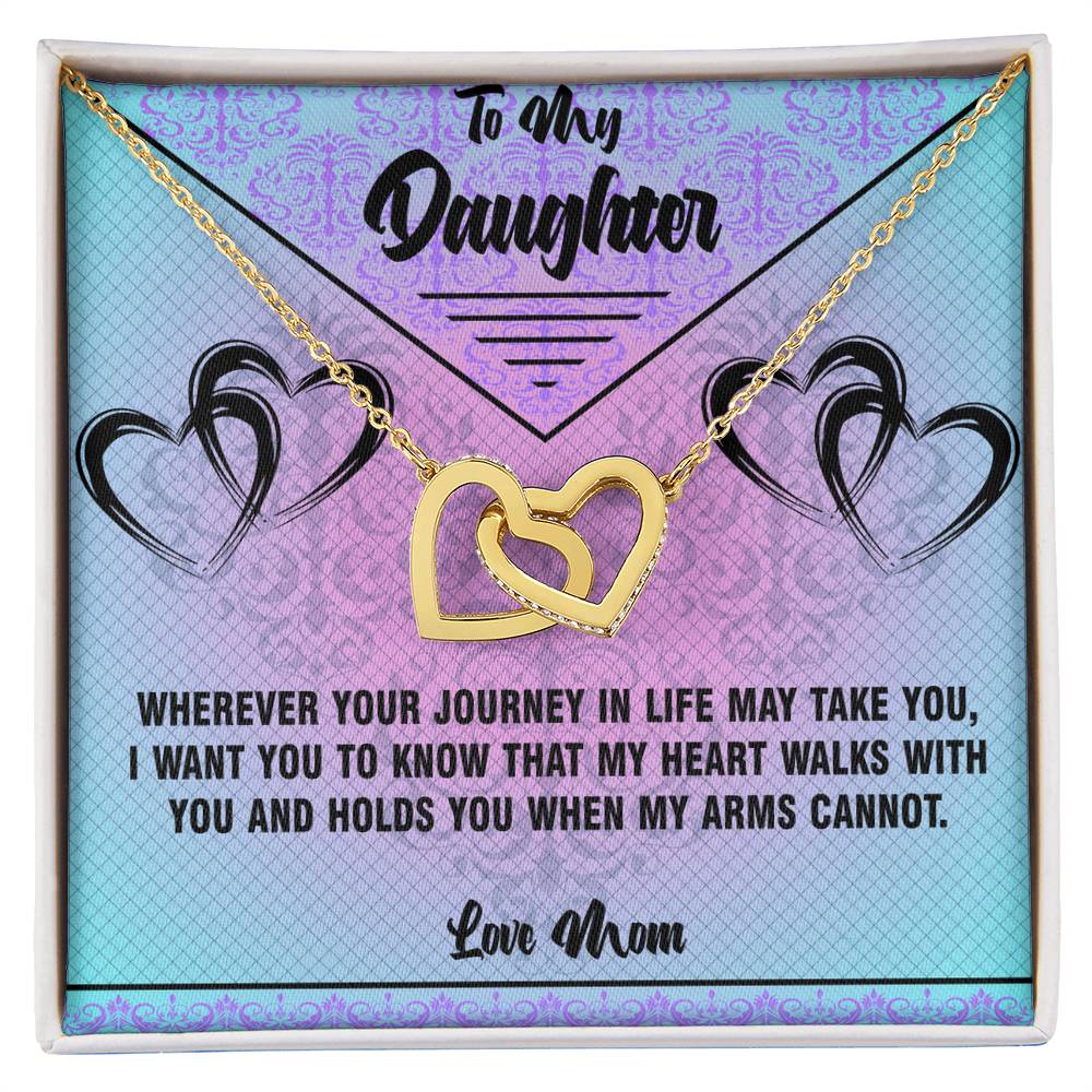 When Arms Cannot - To Daughter From Mom Interlocking Heart Necklace