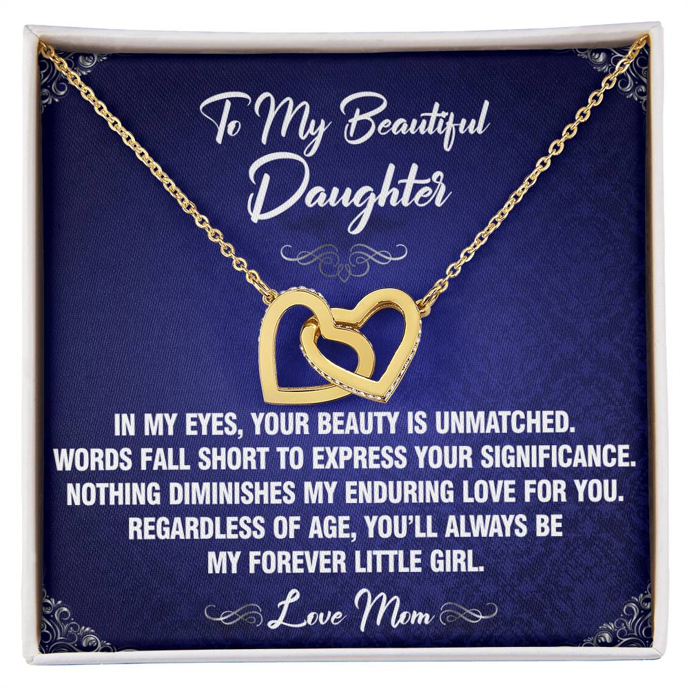 In My Eyes - To Daughter From Mom Interlocking Heart Necklace