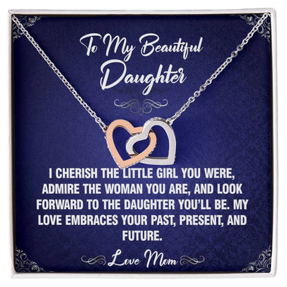 I Cherish - To Daughter From Mom Interlocking Heart Necklace