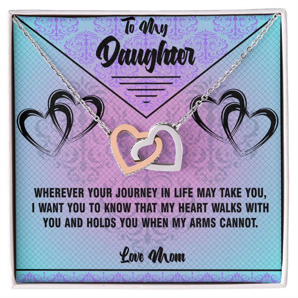 When Arms Cannot - To Daughter From Mom Interlocking Heart Necklace