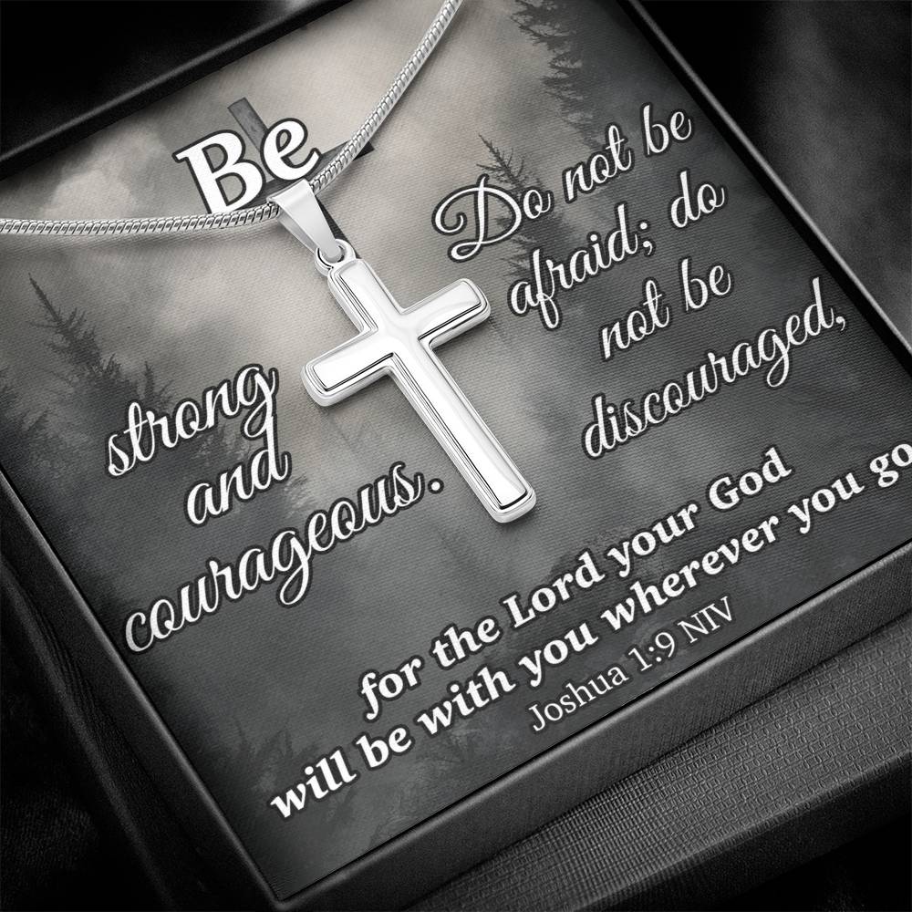 Joshua 1:9 NIV Cross Necklace - Be Strong and Courageous