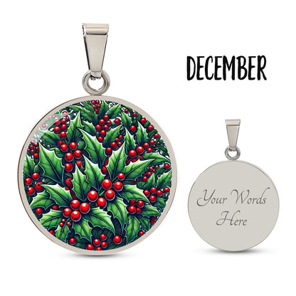 December Birth Flower - Holly Pendant Necklace