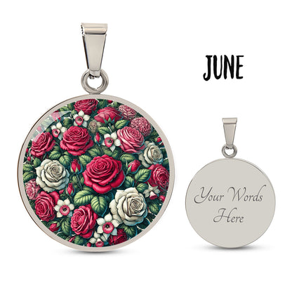 June Birth Flower - Roses Pendant Necklace